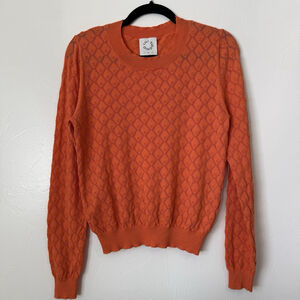 Anthropologie Lili Sidonio Lightweight Diamond Weave Sweater Orange Size Small